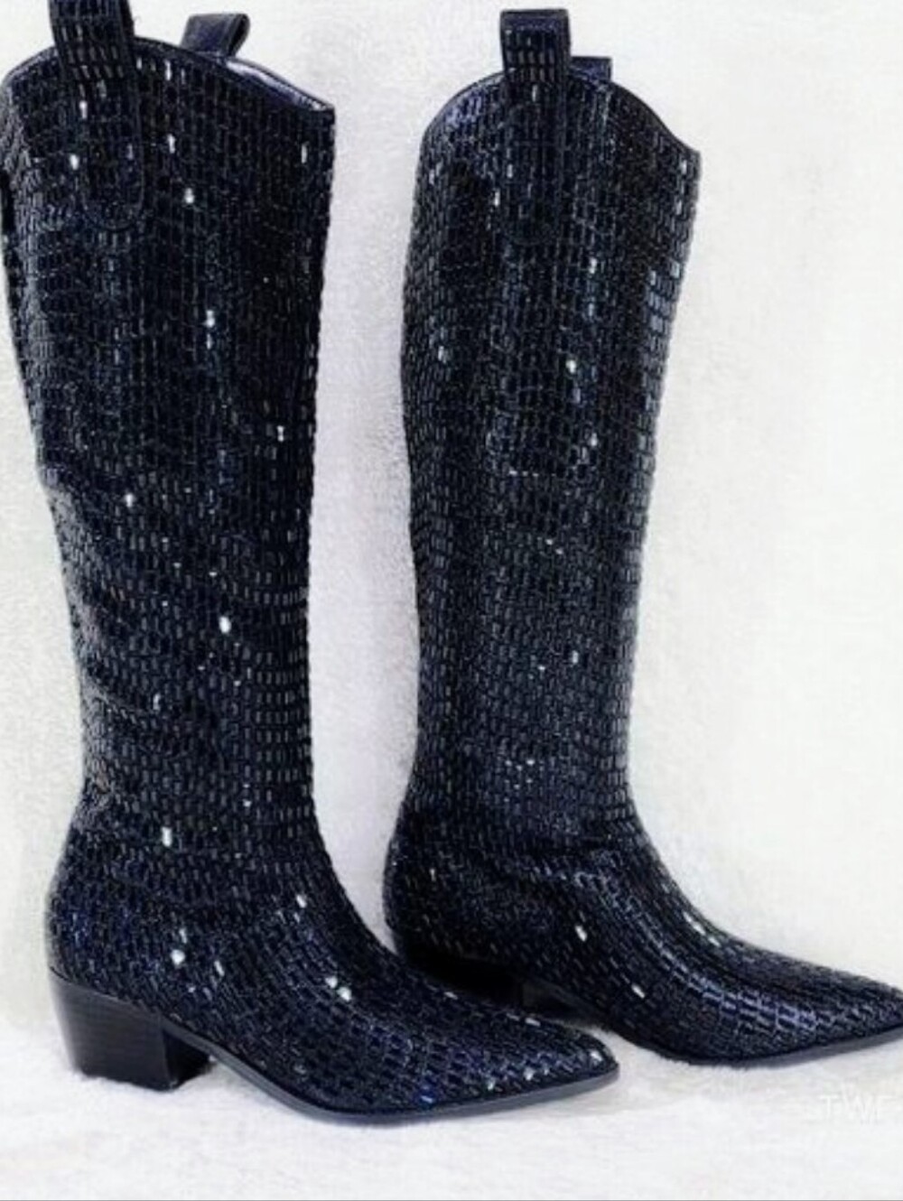 Cape Robbin Black Sequined Over-the-Knee Western Boots